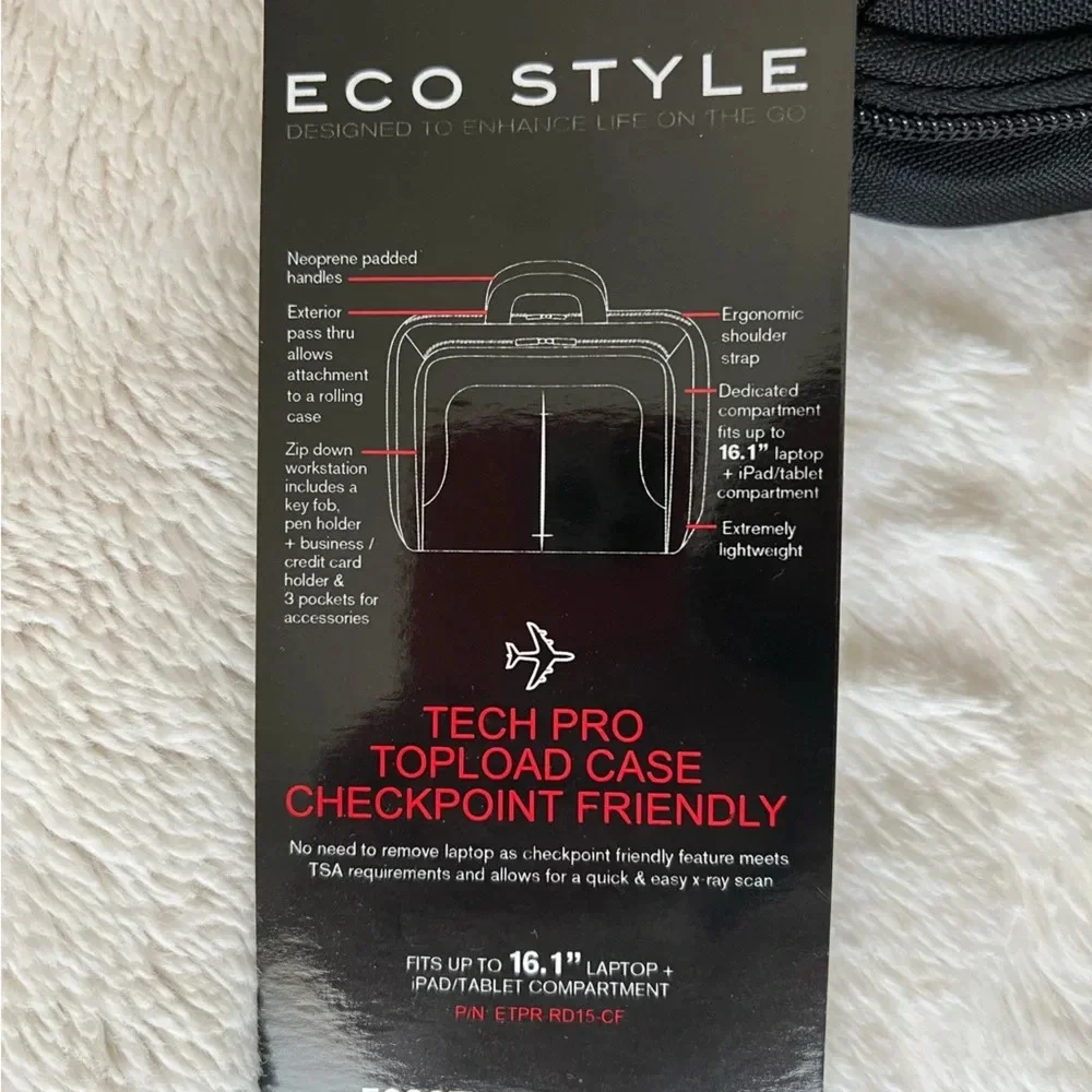NWT black Eco Style Computer Tech Travel Office Work Business Bag fits 16.1”